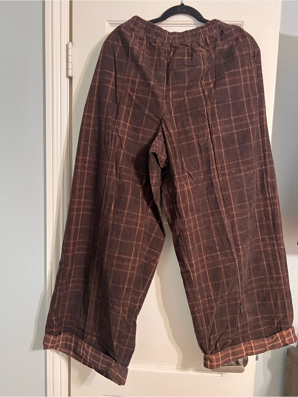 aerie Brown Plaid Wide-Leg Trousers